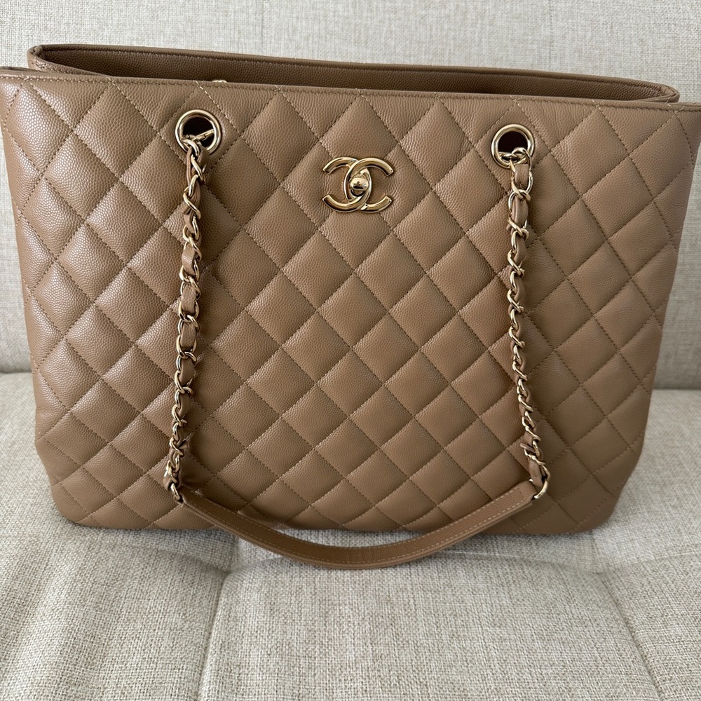 22A dark beige chanel shopping tote